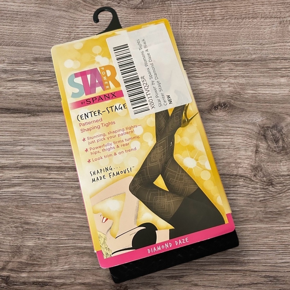 Spanx Star Power Center Stage Black Diamond Daze Patterned Shaping Tights Size A